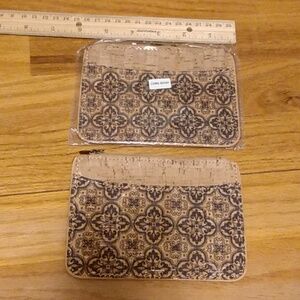 2 Patterned Cork Card And Change Holder NWOT